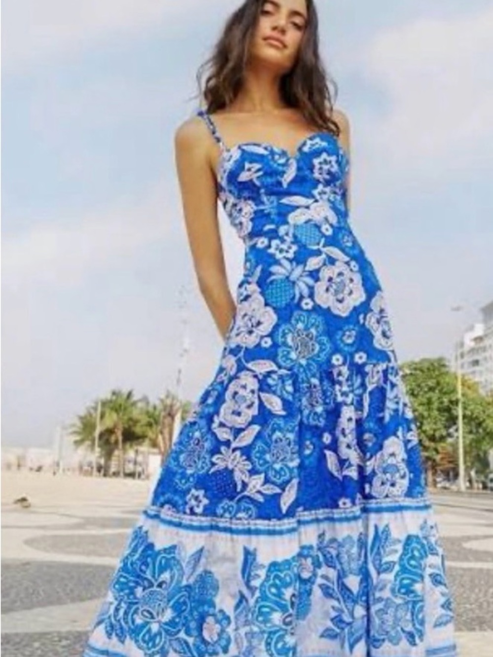 FARM Rio Blue Floral Tiered Maxi Dress
